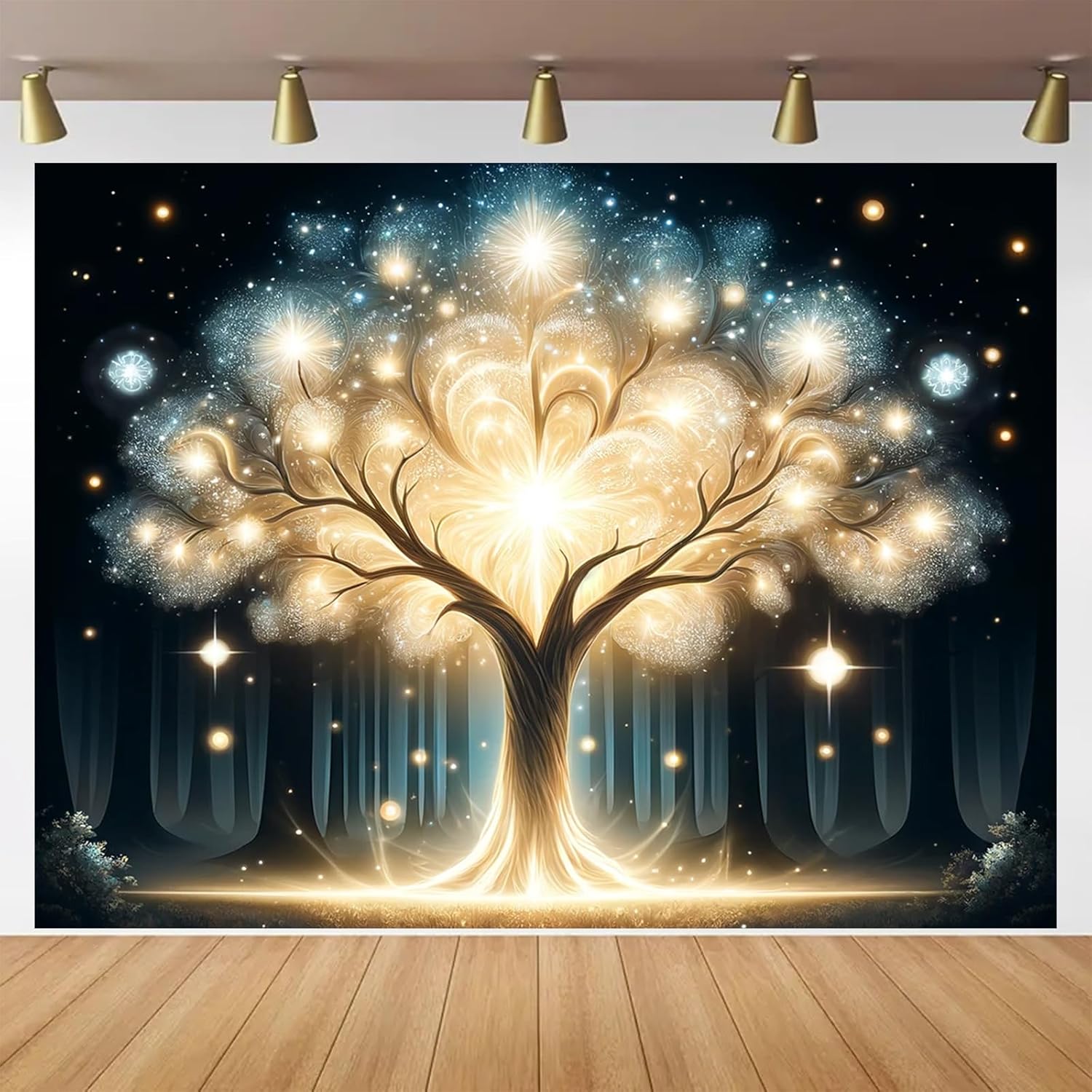 Wall Decor Lighting Tree - Tapiz de luz negra UV con