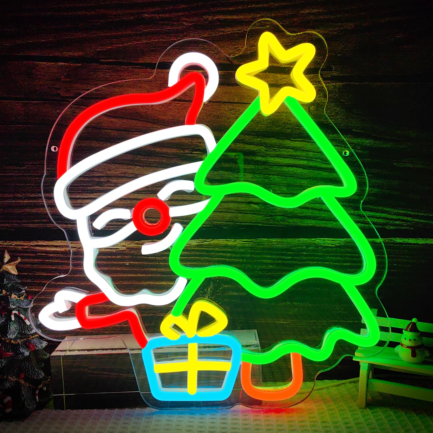Letrero de neón de Papá Noel p - Wall Decor Lighting Tree reseña y precio