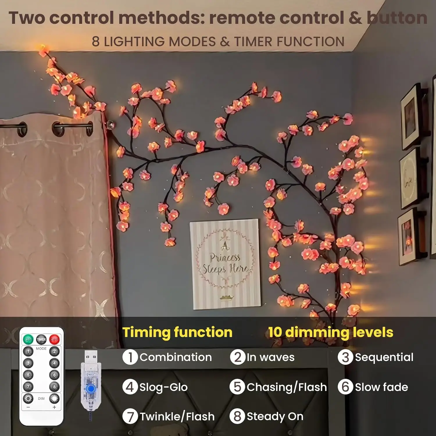 Flor de cerezo, sauce, vid, ra - Wall Decor Lighting Tree reseña y precio